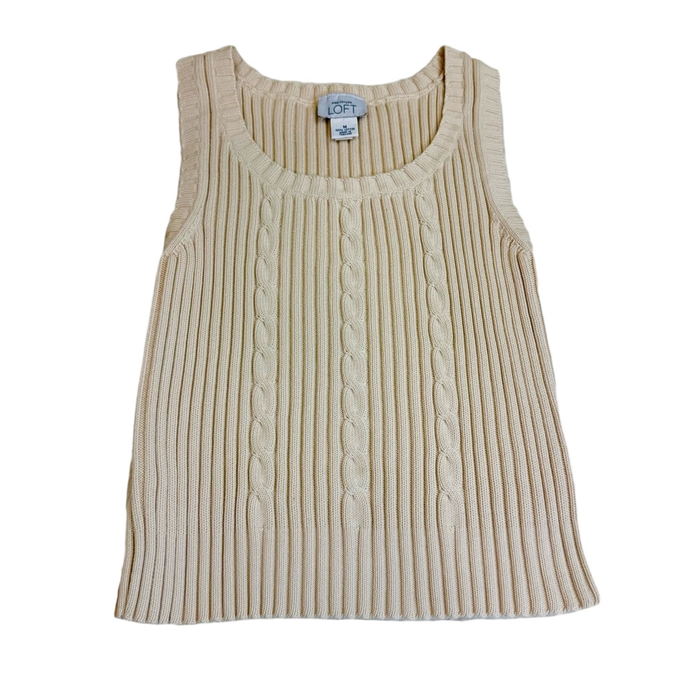 Ann Taylor LOFT Beige Cream Cable Knit Tank Sleeveless Sweater Vest Top Sz Med